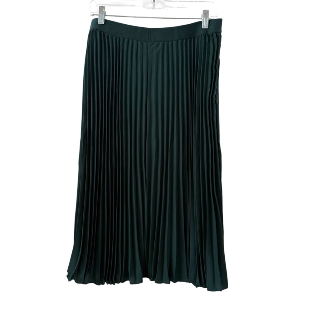 Kate Kasin L Dark Green Pleated Chiffon Midi Skirt Elastic Waist